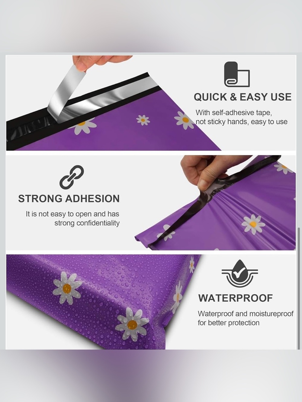 20 Purple Daisy Polymailers 10x13 Waterproof Shipping Bags - Picture 3 of 4